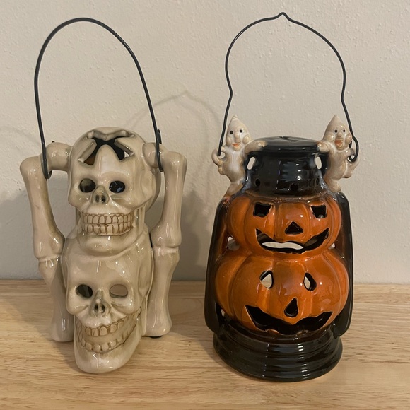 Set Of Vintage Halloween Tea Light Lanterns. Skull And Jack-O-Lantern New - Picture 4 of 7